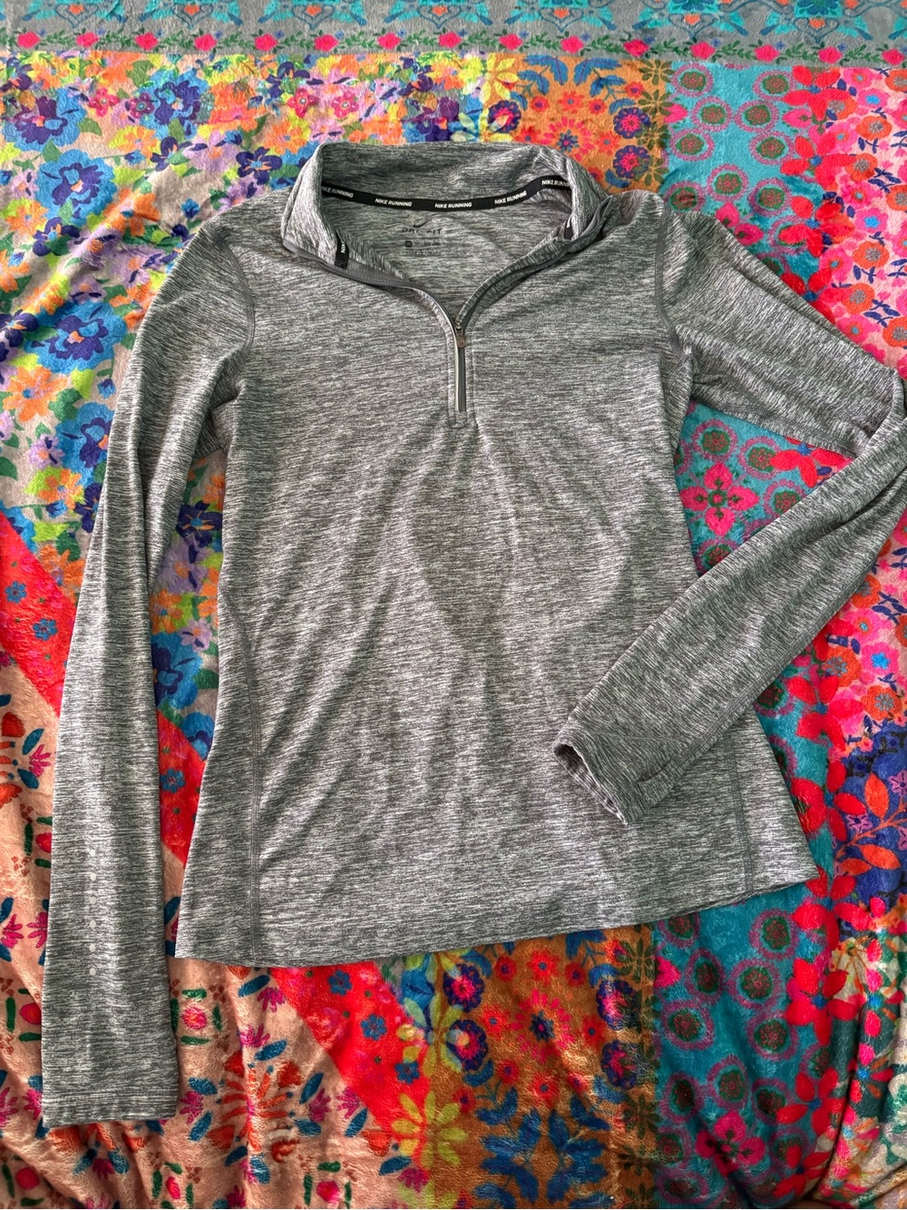 Nike Gray Heather Quarter-Zip Long Sleeve Top